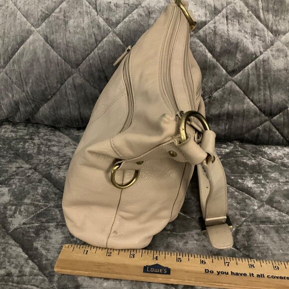 Leather shoulder  Bag With Adjustable Strap & Multiple Compartments Beige - Picture 4 of 9